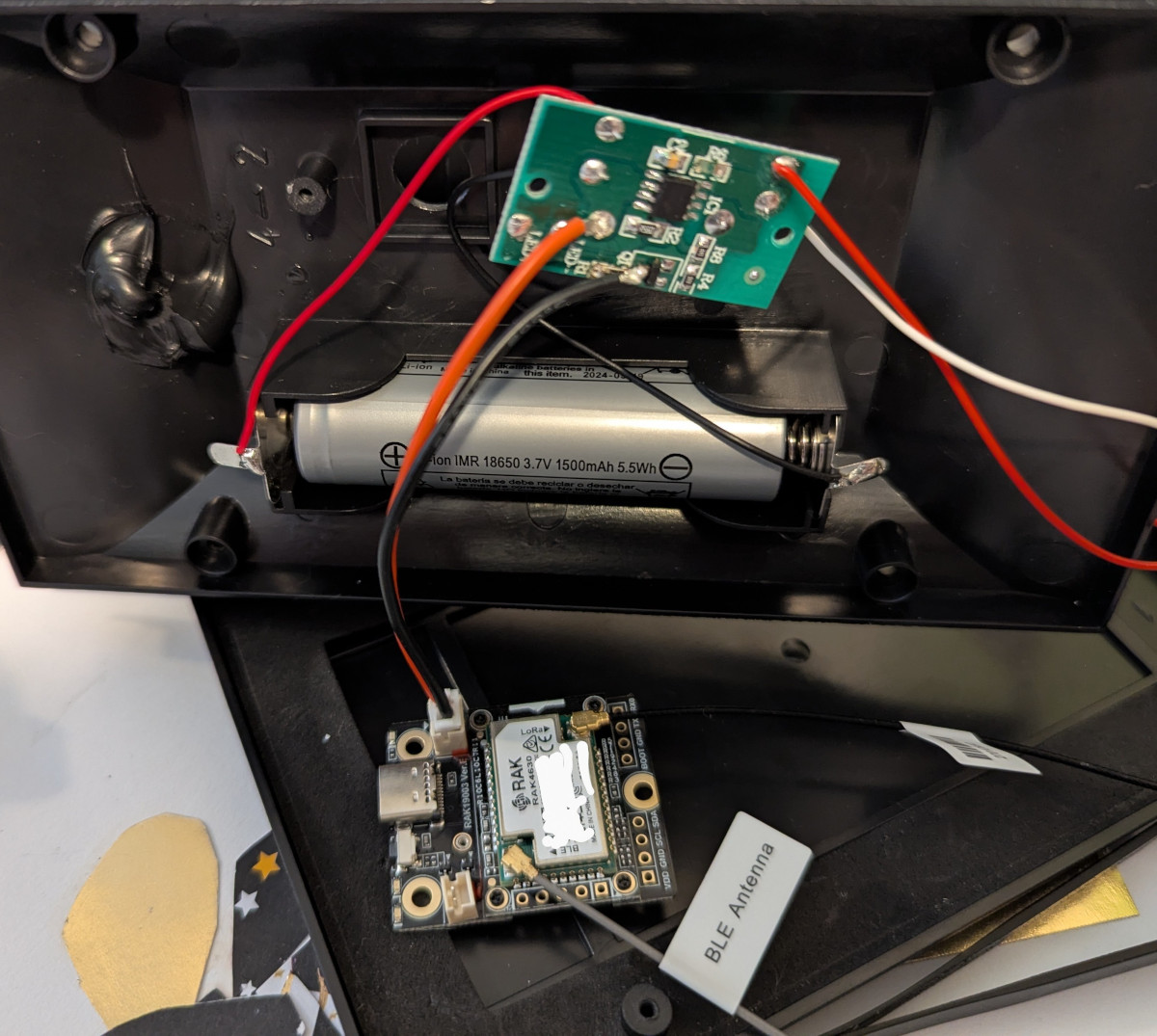 A photo of the board with JST connected to RAK board